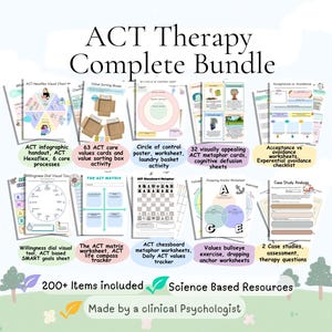ACT bundle, ACT therapy worksheets, acceptance and commitment therapy bundle, ACT therapy workbook, act handouts and interventions