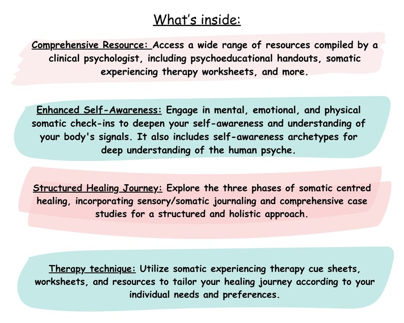 Somatic Psychotherapy Workbook, Somatic therapy worksheets, felt senses, somatic experiencing, sensory awareness, exercises somatic healing image 7