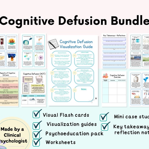 Cognitive Defusion worksheets, Acceptance and Commitment Therapy worksheets ACT cognitive defusion techniques