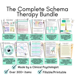 Schema therapy bundle, Schema therapy worksheets, schema therapy cards, maladaptive schemas, schema therapy questions Schema modes flashcard
