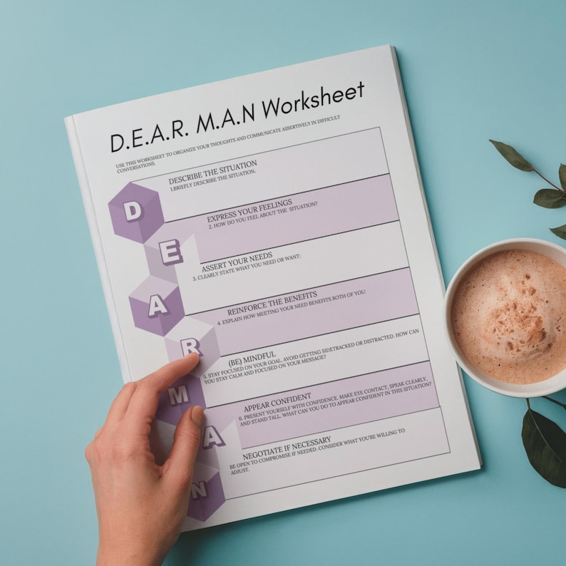 DEAR MAN DBT Skills Worksheets, Dialectical Behavior Therapy Tools ...
