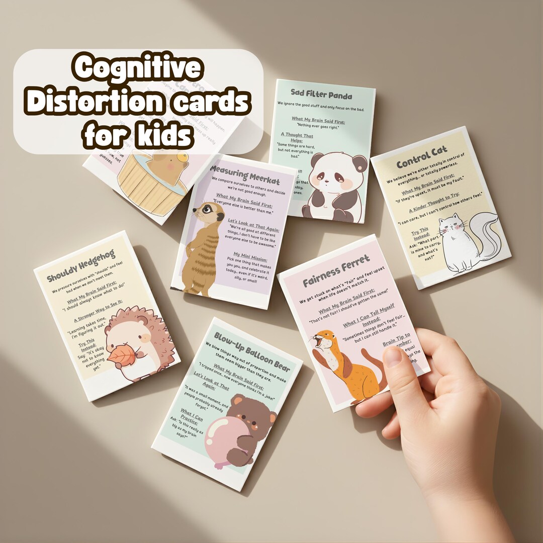 Cognitive Distortion Flashcards for Kids, CBT Therapy Tools for ...