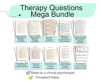 Therapy questions bundle, therapy question cards, therapy questions for engagement, therapy question therapist one liners, therapy technique