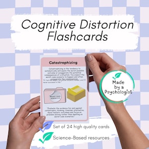 Cognitive Distortion flash cards, CBT cards, cognitive behavioral therapy cards, cognitive biases, CBT negative thoughts cards CBT printable