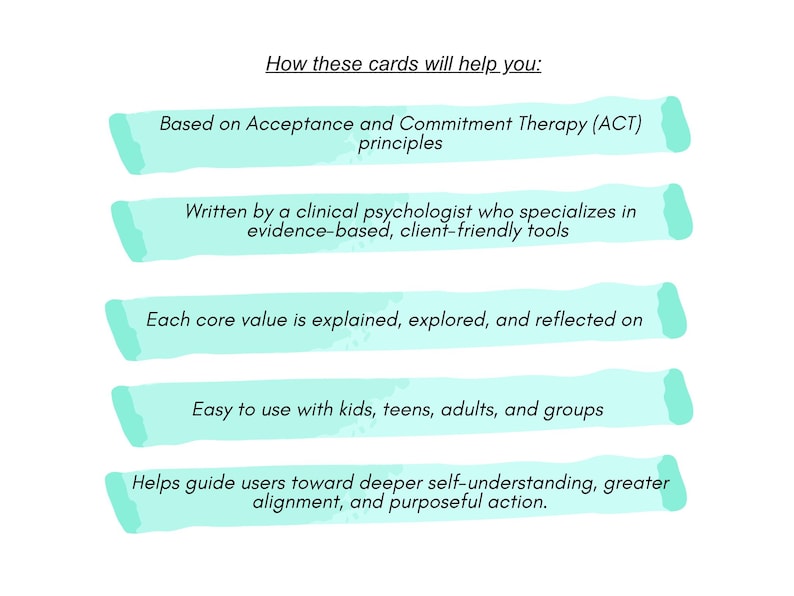 ACT Core Values Cards Acceptance and Commitment Therapy Values ...