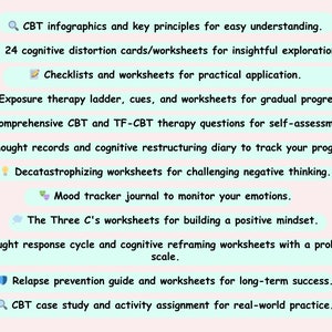 CBT bundle CBT worksheets cognitive behavior therapy cognitive distortion cards CBT workbook cbt journal cognitive behavioral therapy image 4