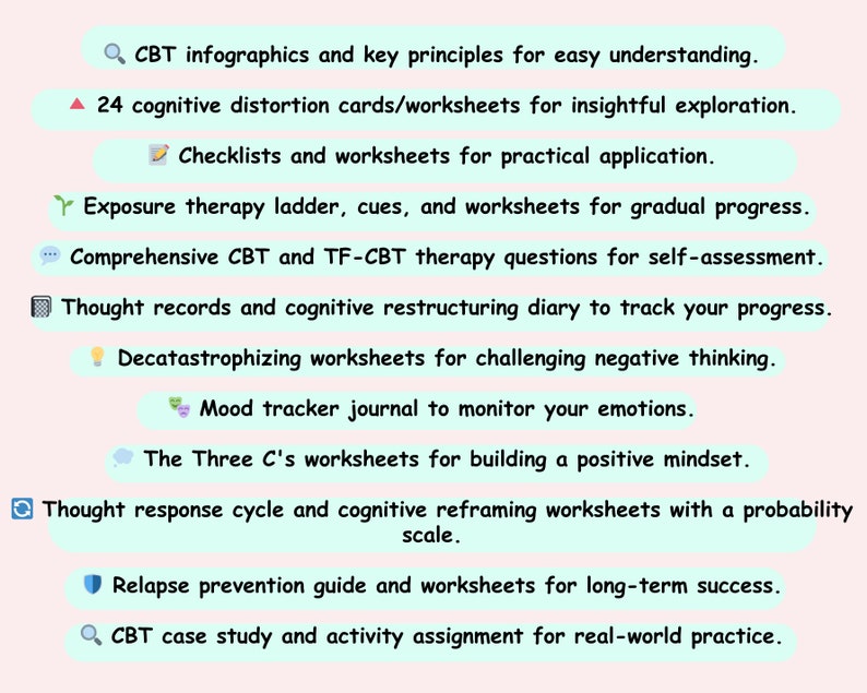 CBT bundle CBT worksheets cognitive behavior therapy cognitive distortion cards CBT workbook cbt journal cognitive behavioral therapy image 4