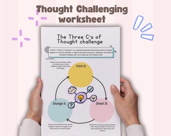 Thought challenging worksheets, the three C's of Cognitive Behavior Therapy, CBT worksheets, catch it check it change it worksheet