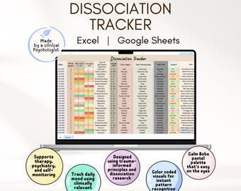 Dissociation Tracker Google Sheets, Daily and monthly Tracking Dissociation Spreadsheet (fully editable/customizable)