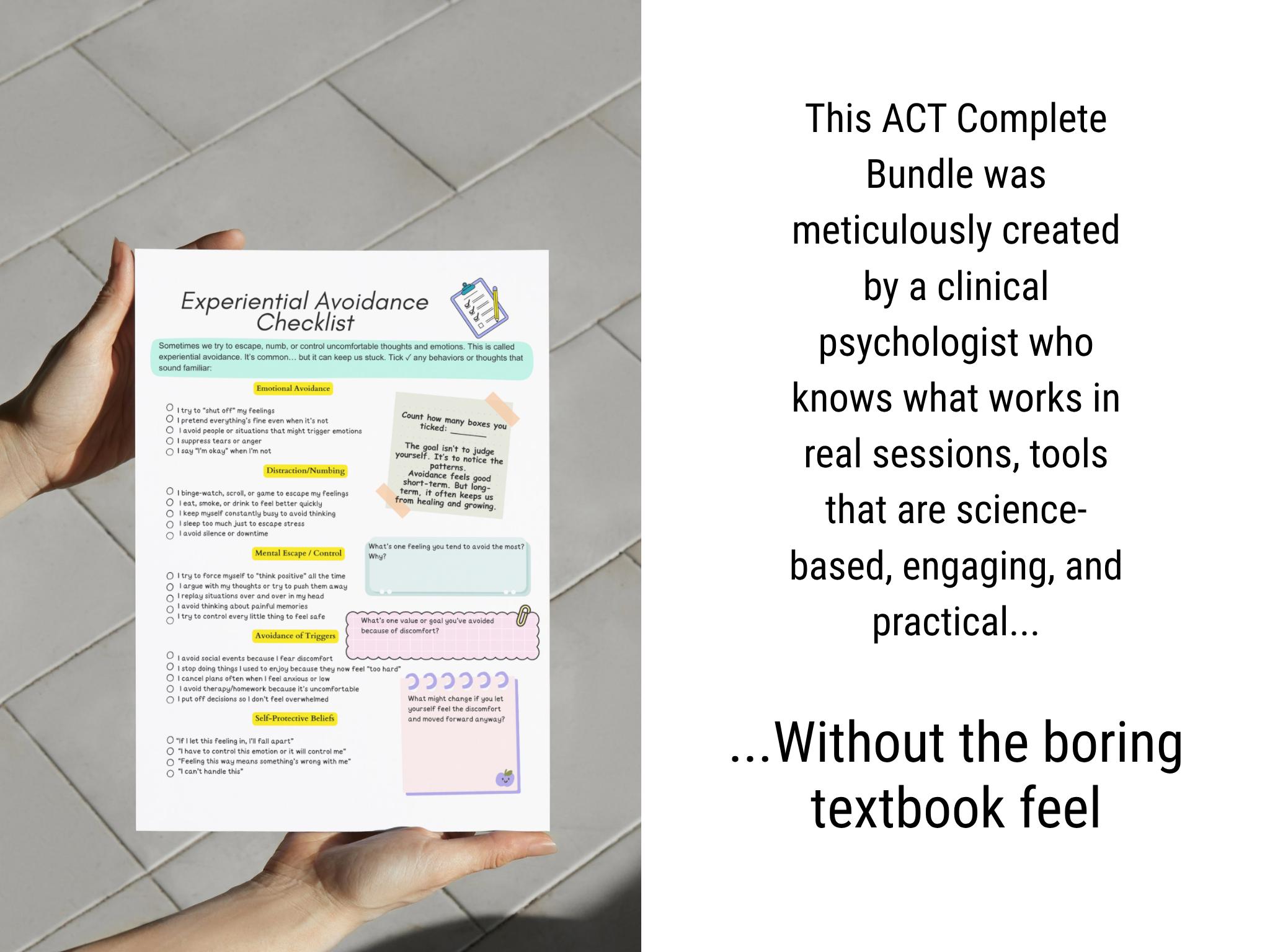 ACT Bundle, ACT Therapy Worksheets, Acceptance and Commitment Therapy ...