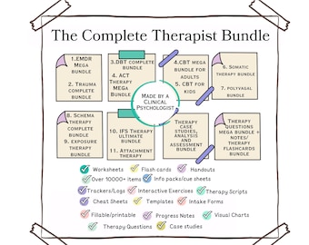 Therapist Resources Worksheets Bundle, DBT, CBT, EMDR, Ifs, Somatic, Schema, Exposure, Act, Trauma, Attachment
