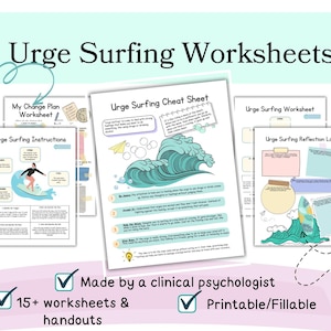 Urge surfing worksheets, urge surfing DBT worksheets, Dialetical Behavior Therapy worksheets, urge surfing activity, addiction worksheets