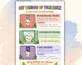 Window of Tolerance Print for Kids, Emotional Regulation Handout, Feelings & Coping Skills