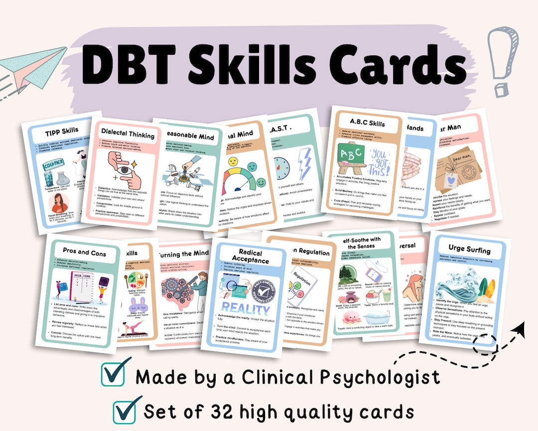 DBT Skills Cards, DBT Flashcards, Dialectical Behavior Therapy, DBT