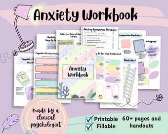 Anxiety Workbook, Anxiety worksheets, reduce anxiety relief printable, overcome anxiety cards, anxiety ebook, overcome anxiety, fillable pdf