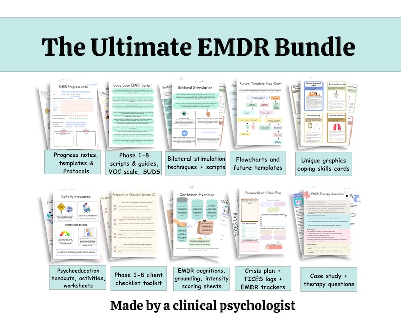 EMDR Workbook, EMDR therapy worksheets EMDR therapist templates emdr scripts handouts emdr treatment planning afbeelding 1