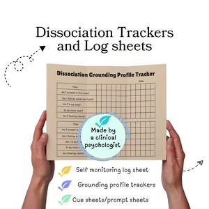 Dissociation tracker, Dissociation self monitoring log sheets, journal Dissociation worksheets pdf cards Dissociative identity disorder