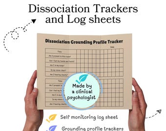 Dissociation tracker, Dissociation self monitoring log sheets, journal Dissociation worksheets pdf cards Dissociative identity disorder