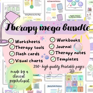Therapy bundle worksheets therapy journal template therapy notes cheat sheet therapy activities printables therapy workbook therapist tools