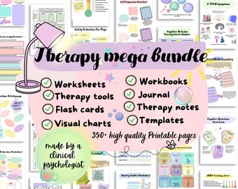 Therapy bundle worksheets therapy journal template therapy notes cheat sheet therapy activities printables therapy workbook therapist tools