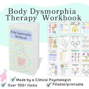 Body Dysmorphia Workbook, body dysmorphia worksheets therapy, body image worksheets, body dysmorphia recovery, body image workbook