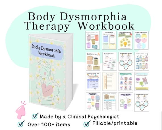 Body Dysmorphia Workbook, body dysmorphia worksheets therapy, body image worksheets, body dysmorphia recovery, body image workbook