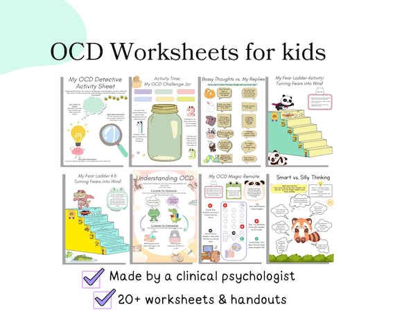 OCD worksheets for kids, ERP for kids ocd exposure therapy for kids, ocd for kids, ocd games, ocd workbook, ocd worksheets for teens