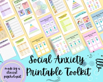 anxiety toolkit for teens adults self care therapy journal CBT social anxiety relief digital anti anxiety printable therapist worksheets