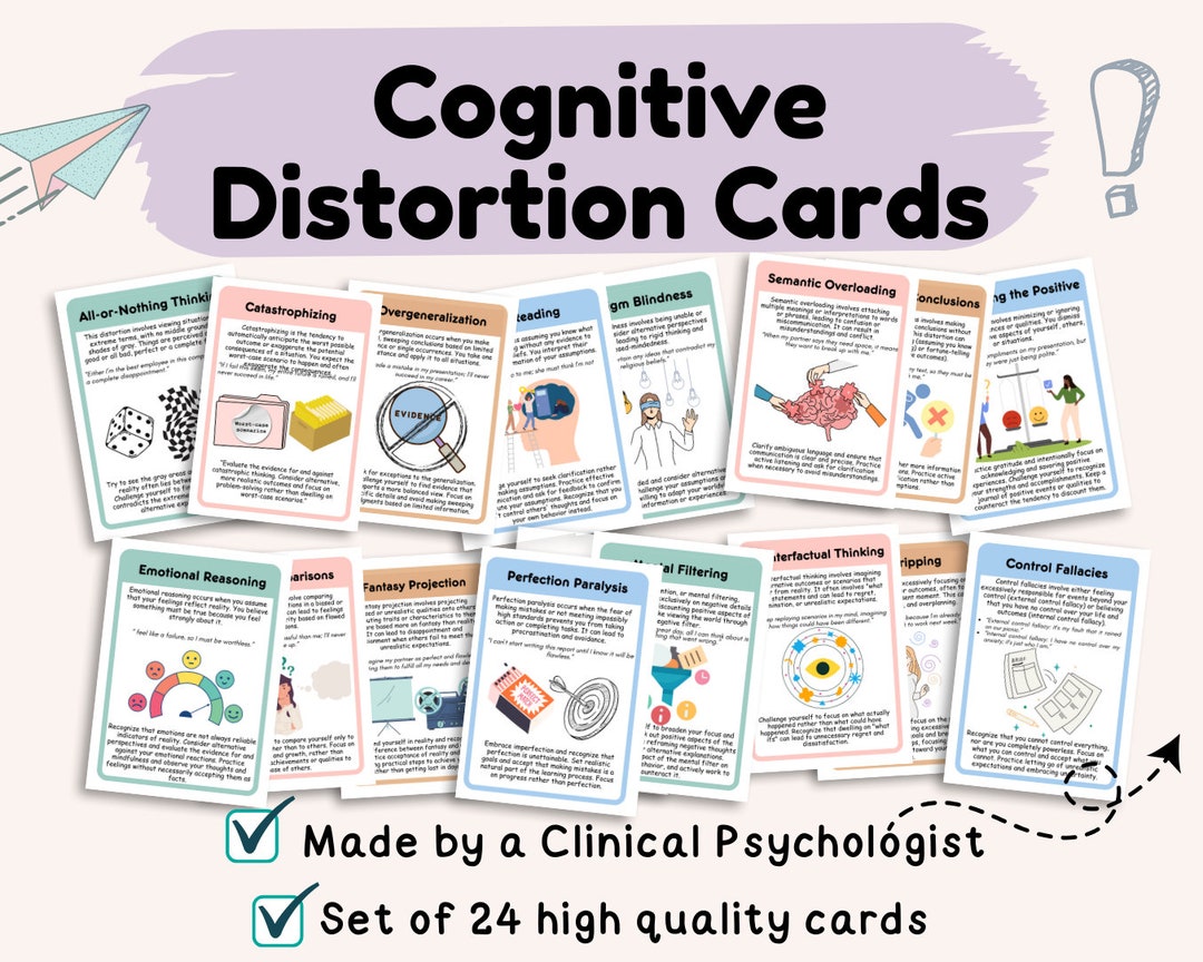 Cognitive Distortion Cards, CBT Cards, Cognitive Behavior Therapy Cards