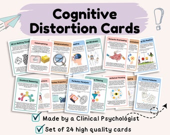 Cognitive Distortion cards, CBT cards, cognitive behavior therapy cards, cognitive biases, Therapy cards