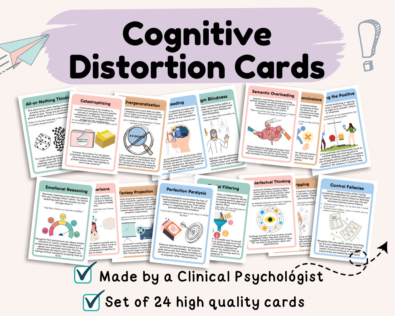 Cognitive Distortion Cards, CBT Cards, Cognitive Behavior Therapy Cards ...