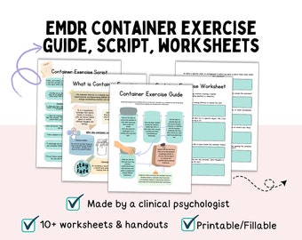 EMDR container exercise, EMDR worksheets for therapists, EMDR client handouts emdr cheat sheet, emdr script, emdr tools, emdr therapy