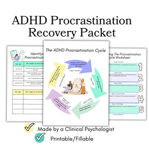 ADHD procrastination worksheets, ADHD worksheets therapy ADHD procrastination for teens and adults, adhd printable adhd tools adhd resources