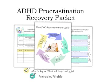 ADHD procrastination worksheets, ADHD worksheets therapy ADHD procrastination for teens and adults, adhd printable adhd tools adhd resources