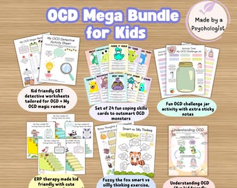 OCD Worksheets Bundle for Kids | Child friendly ERP & CBT Therapy tools with Fun Activity Sheets and Coping Cards