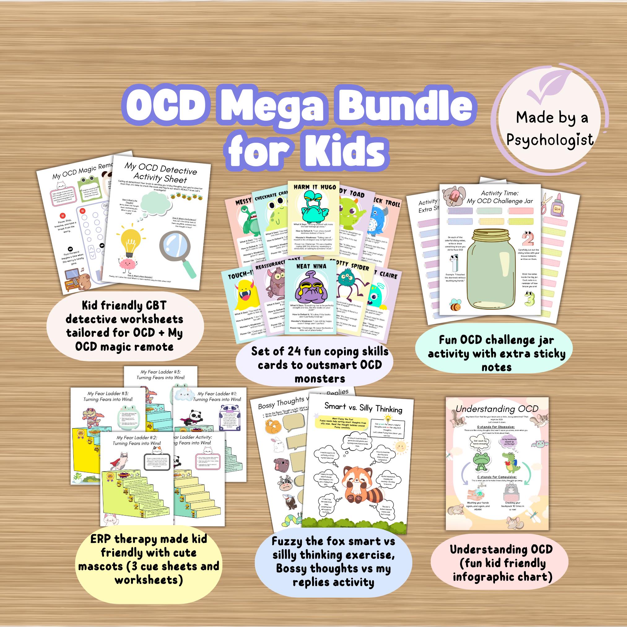 OCD Worksheets Bundle for Kids | Child Friendly ERP & CBT Therapy Tools ...