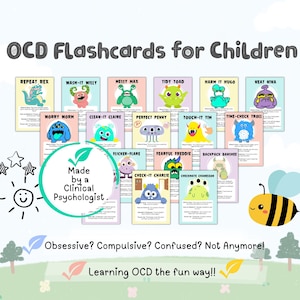 OCD coping cards, OCD flashcards for kids obsessive compulsive disorder OCD therapy games bundle ocd worksheets for teens erp worksheets ocd