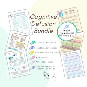 Cognitive Defusion worksheets, Acceptance and Commitment Therapy worksheets ACT cognitive defusion techniques, ACT metaphors visualization