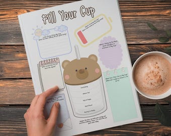 Fill Your Cup Mental Health Worksheet, Cute Self Care Printable PDF