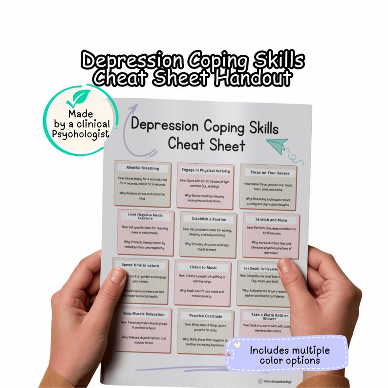 Depression Coping Skills Cheat Sheet, Mental Health Handout (3 ...