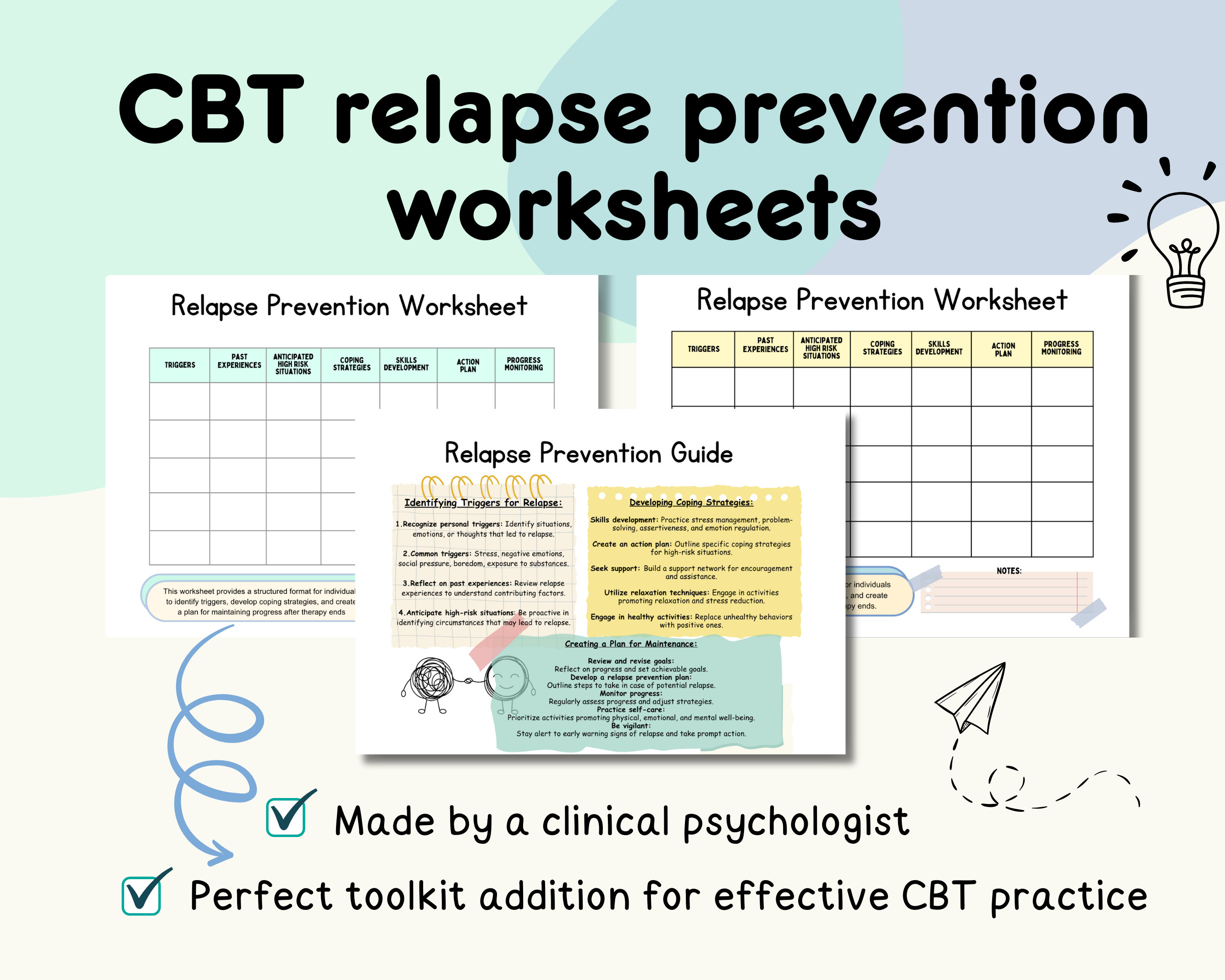 Relapse Prevention Plan, CBT Worksheet, Cognitive Behavior Therapy ...