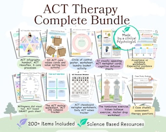 ACT bundle, ACT therapy worksheets, acceptance and commitment therapy bundle, ACT therapy workbook, act handouts and interventions