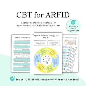 CBT for ARFID CBT worksheets cognitive behavioral therapy worksheets for avoidant/restrictive food intake disorder, exposure hierarchy arfid
