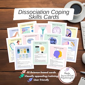 Dissociation cards coping skills dissociation worksheets derealization depersonalization dissociative identity disorder experiences cards