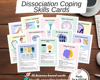 Dissociation cards coping skills dissociation worksheets derealization depersonalization dissociative identity disorder experiences cards