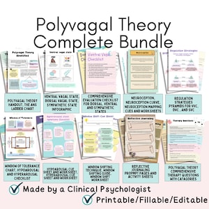 Polyvagal Theory bundle nervous system regulation polyvagal exercises polyvagal theory workbook, therapy worksheets polyvagal theory