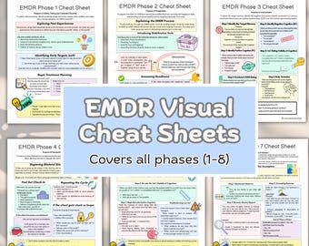 EMDR Cheat Sheets,  Phase 1 to 8 EMDR Visual Therapy Guide