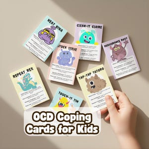 OCD coping cards, OCD flashcards for kids obsessive compulsive disorder OCD therapy games bundle ocd worksheets for teens erp worksheets ocd image 1