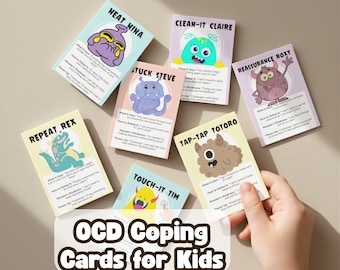 OCD coping cards, OCD flashcards for kids obsessive compulsive disorder OCD therapy games bundle ocd worksheets for teens erp worksheets ocd