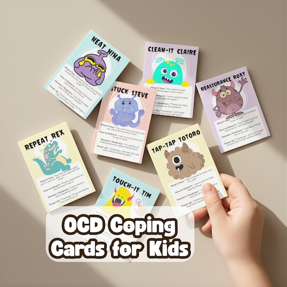 OCD coping cards, OCD flashcards for kids obsessive compulsive disorder OCD therapy games bundle ocd worksheets for teens erp worksheets ocd